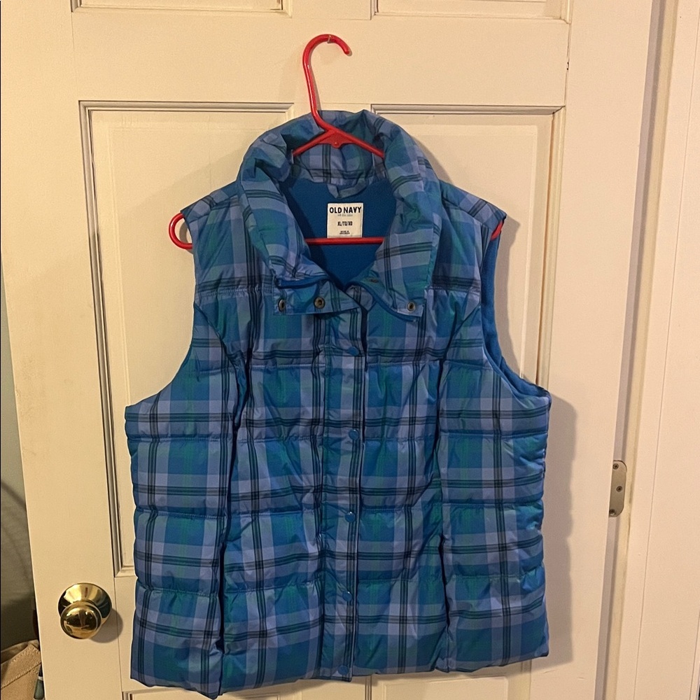 Old Navy Blue Checkered Puffer Vest